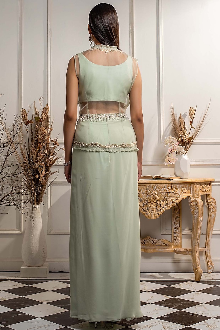 Mint Green Embroidered Skirt Set by Seema Thukral at Pernia's Pop Up Shop