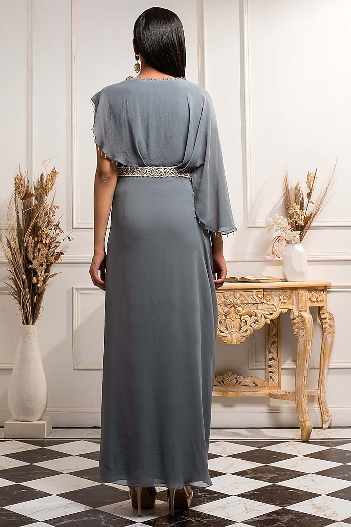 Sky Blue Embroidered Cowl Draped Vacation Dress by Seema Thukral at Pernia's Pop Up Shop