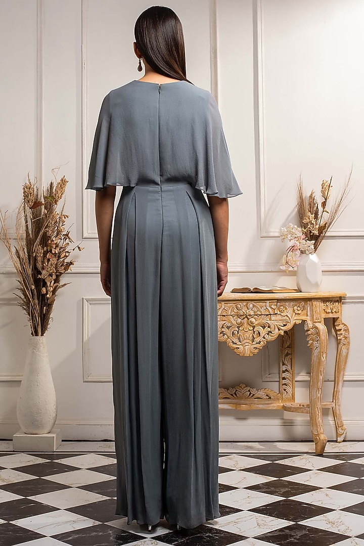 Stone Blue Draped Embroidered Jumpsuit by Seema Thukral at Pernia's Pop Up Shop