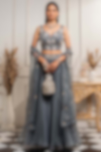 Sky Blue Embellished Skirt Set by Seema Thukral at Pernia's Pop Up Shop