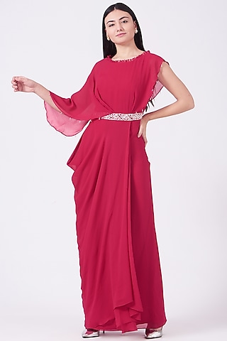 Fuchsia Georgette Embroidered Dress by Seema Thukral