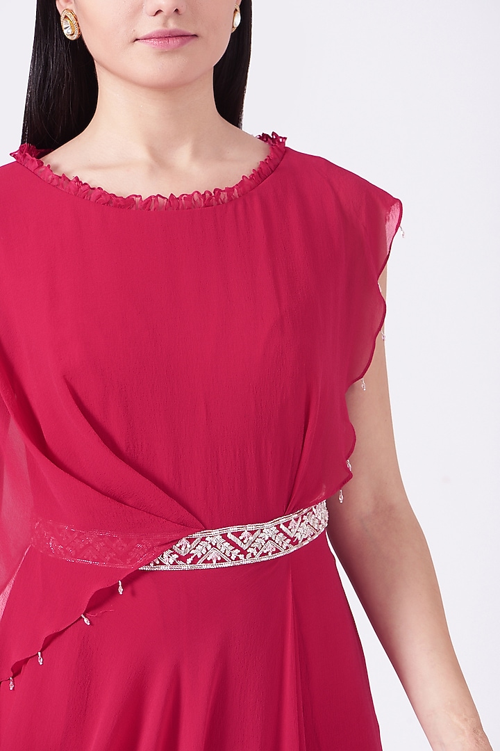 Fuchsia Georgette Embroidered Vacation Dress by Seema Thukral at Pernia's Pop Up Shop