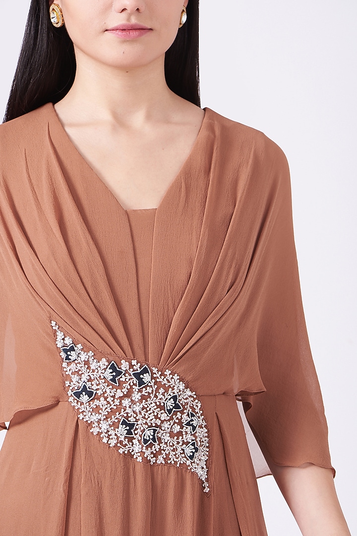 Brown Embroidered Jumpsuit by Seema Thukral at Pernia's Pop Up Shop
