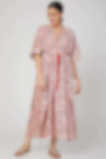 Pink Printed Kaftan Dress With Drawstring by Stitch