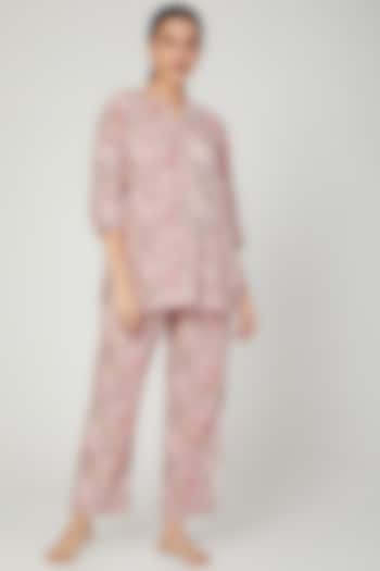 Pink & White Printed Nightwear Set by Stitch