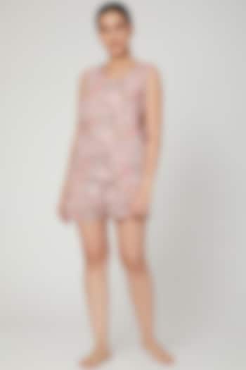 Pink & White Printed Sleeveless Nightwear Set by Stitch