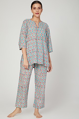 Turquoise Printed Nightwear Set by Stitch