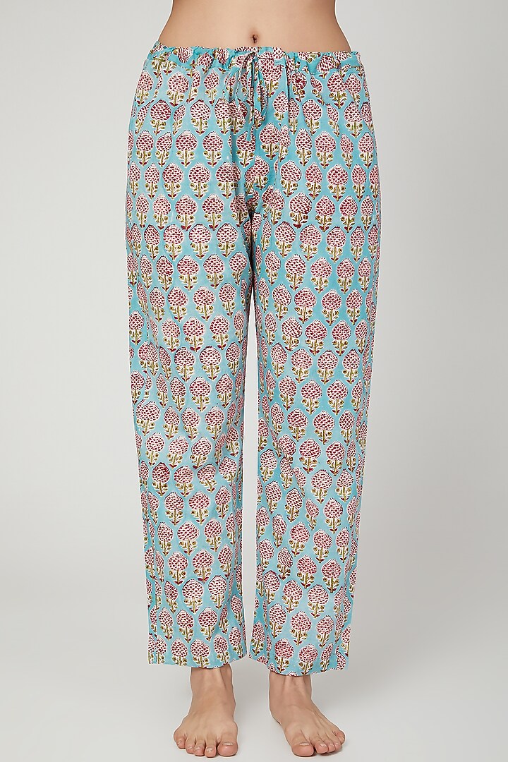 Turquoise Printed Nightwear Set by Stitch at Pernia's Pop Up Shop