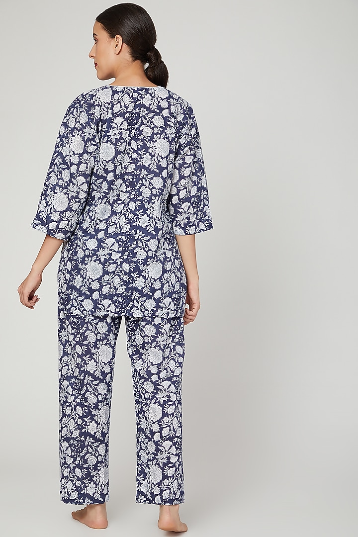 Blue & White Printed Nightwear Set by Stitch at Pernia's Pop Up Shop