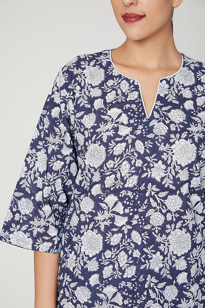 Blue & White Printed Nightwear Set by Stitch at Pernia's Pop Up Shop