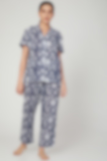 Blue & White Printed Nightwear Set by Stitch