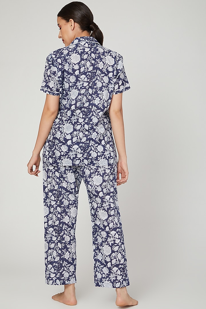 Blue & White Printed Nightwear Set by Stitch at Pernia's Pop Up Shop
