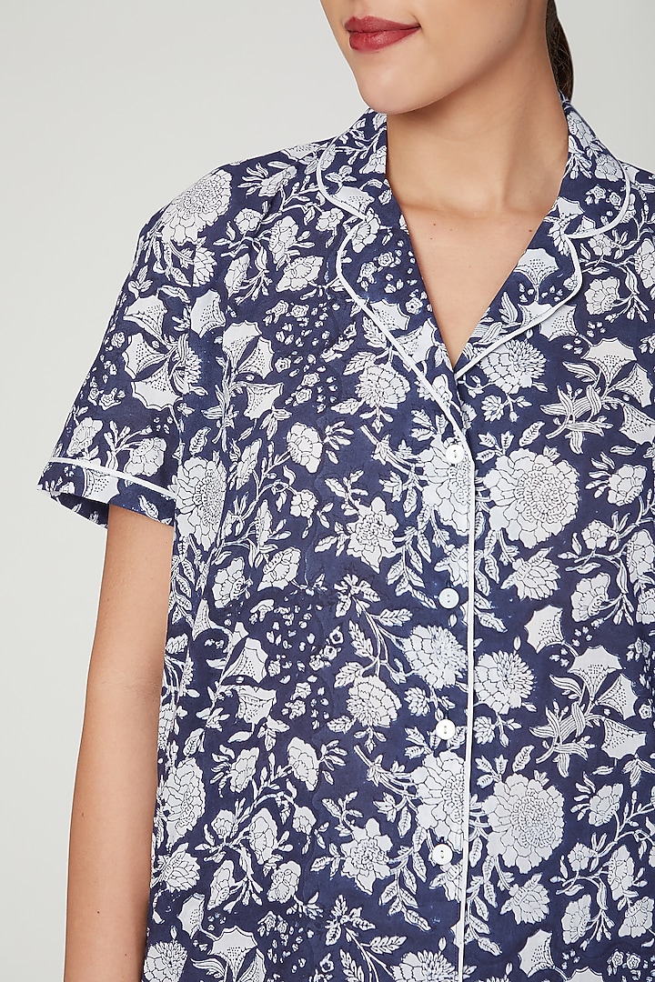 Blue & White Printed Nightwear Set by Stitch at Pernia's Pop Up Shop