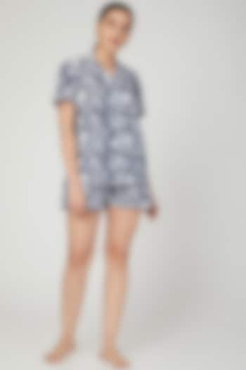 Blue & White Printed Nightwear Set by Stitch at Pernia's Pop Up Shop