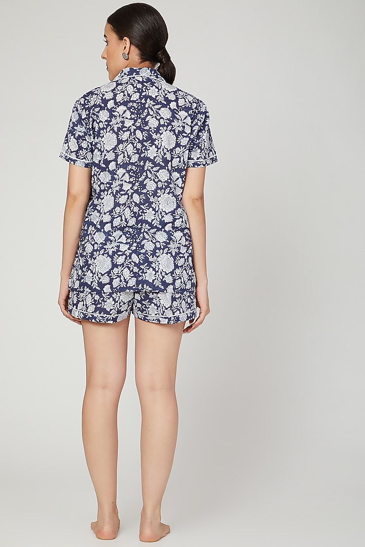 Blue & White Printed Nightwear Set by Stitch at Pernia's Pop Up Shop