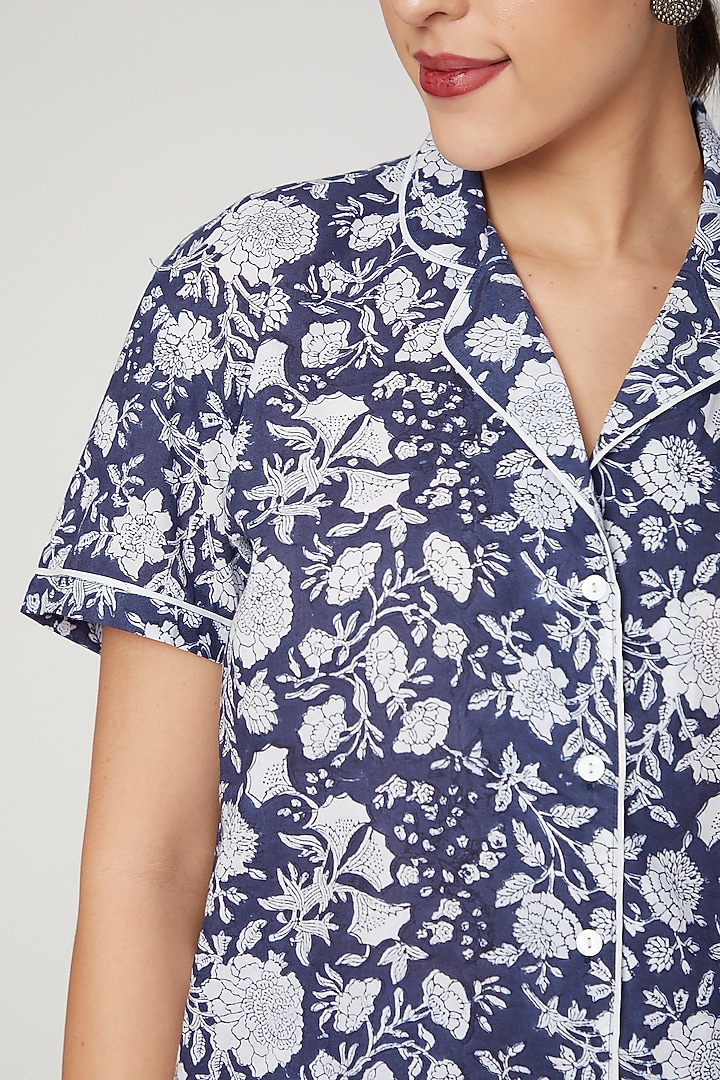 Blue & White Printed Nightwear Set by Stitch at Pernia's Pop Up Shop
