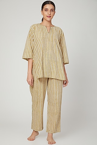 Mustard Printed Nightwear Set by Stitch