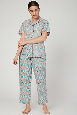 Turquoise Printed Nightwear Set by Stitch
