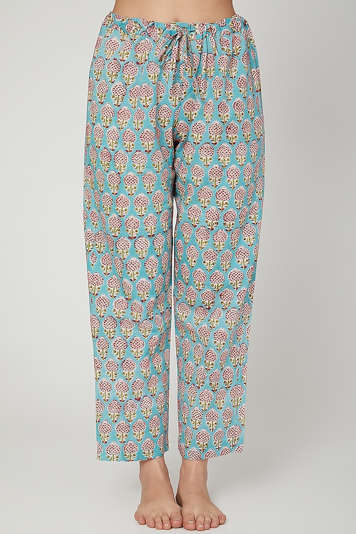 Turquoise Printed Nightwear Set by Stitch at Pernia's Pop Up Shop