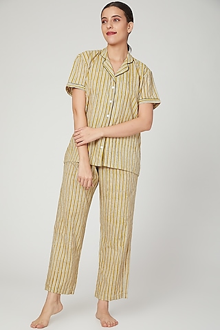 Mustard Printed Nightwear Set by Stitch