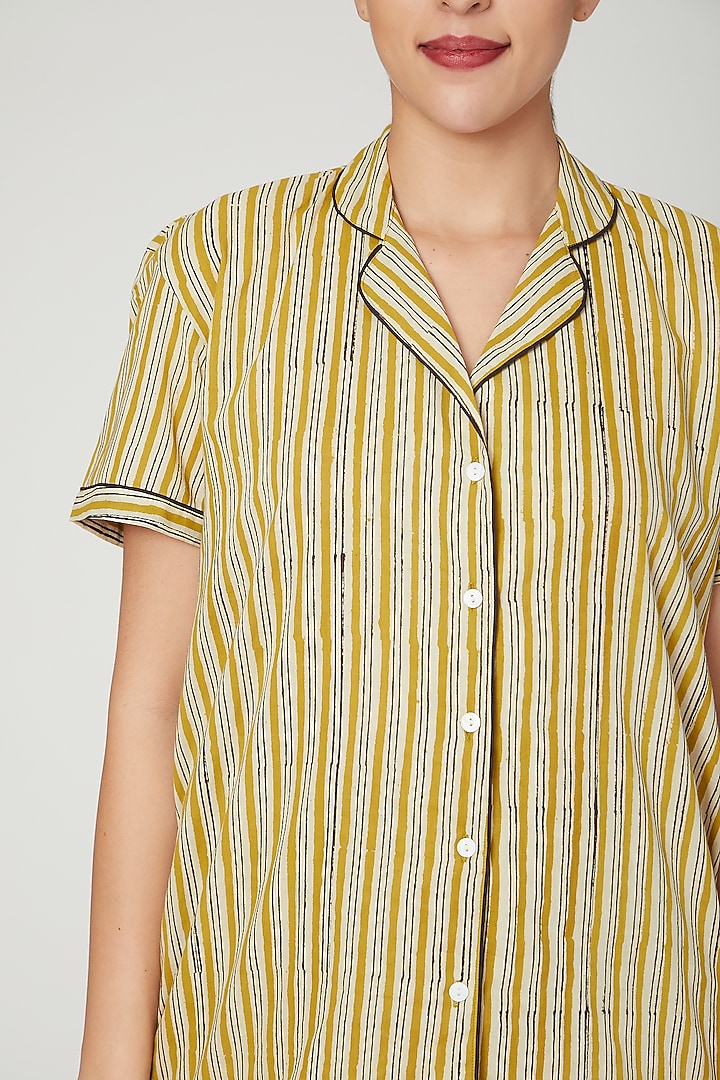 Mustard Printed Nightwear Set by Stitch at Pernia's Pop Up Shop