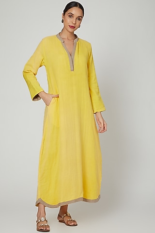 Yellow Dyed Cotton Kaftan by Stitch