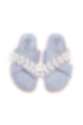 Blue Genuine Leather Embellished Flats by STILISTA at Pernia's Pop Up Shop