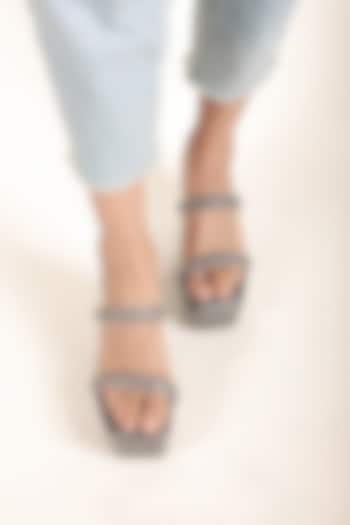 Grey Synthetic Leather Embellished Wedges by STILISTA at Pernia's Pop Up Shop