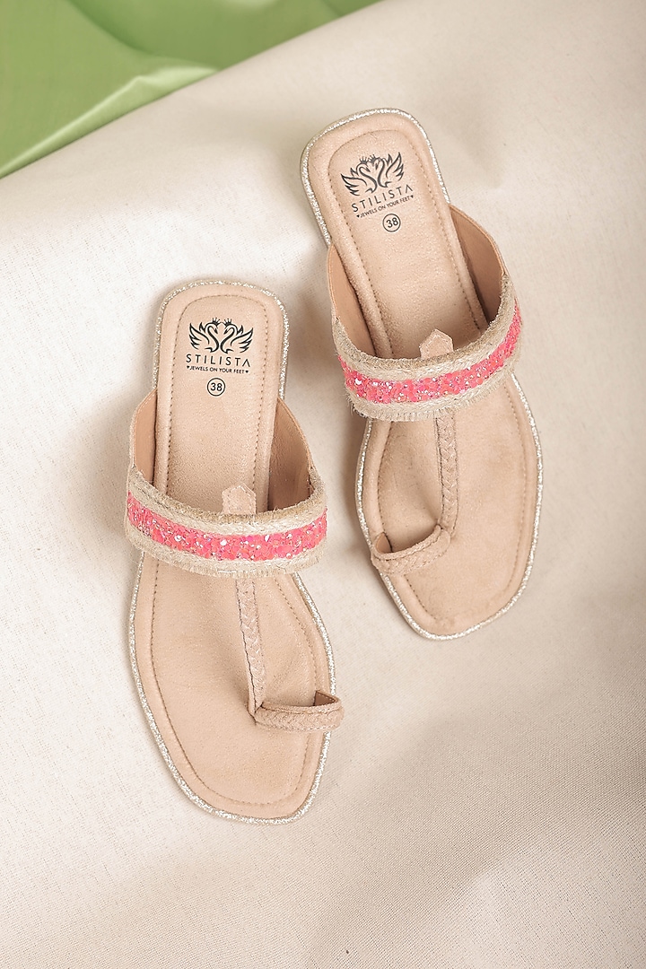 Red Suede Kolhapuri Flats by STILISTA at Pernia's Pop Up Shop