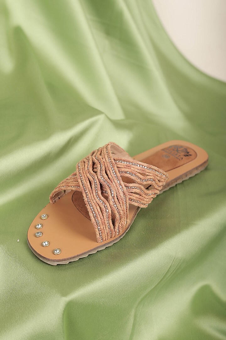 Orange Synthetic Leather Embellished Round Toe Slides by STILISTA at Pernia's Pop Up Shop
