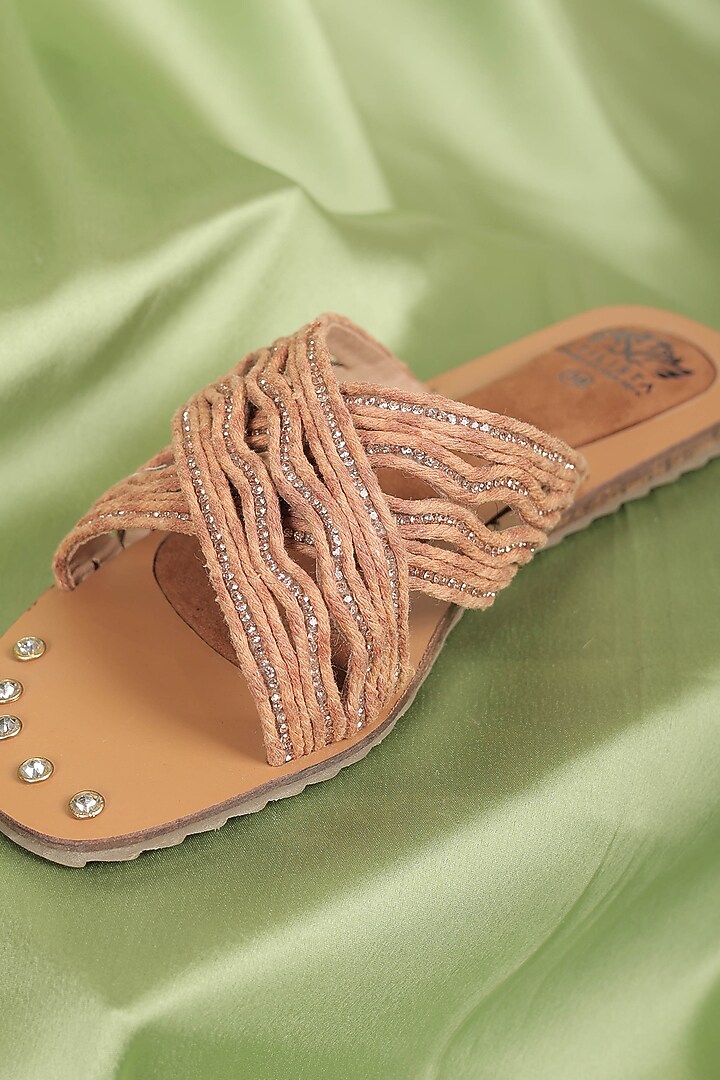 Orange Synthetic Leather Embellished Round Toe Slides by STILISTA at Pernia's Pop Up Shop