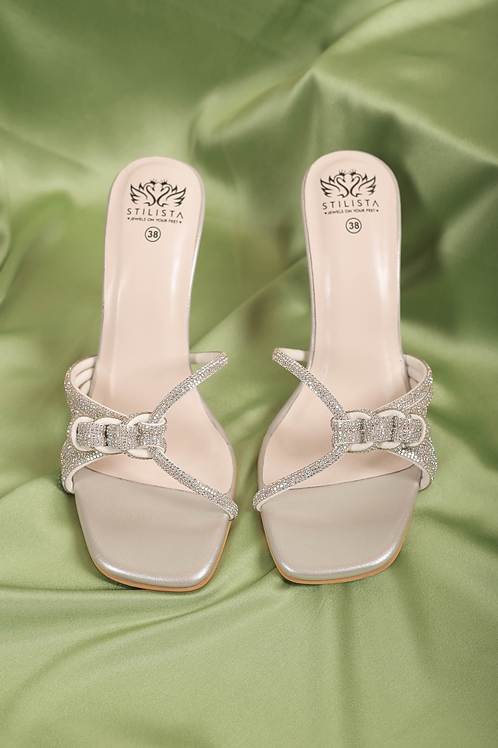 Silver Synthetic Leather Embellished Pointed Heels by STILISTA at Pernia's Pop Up Shop