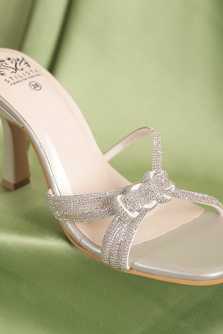 Silver Synthetic Leather Embellished Pointed Heels by STILISTA at Pernia's Pop Up Shop