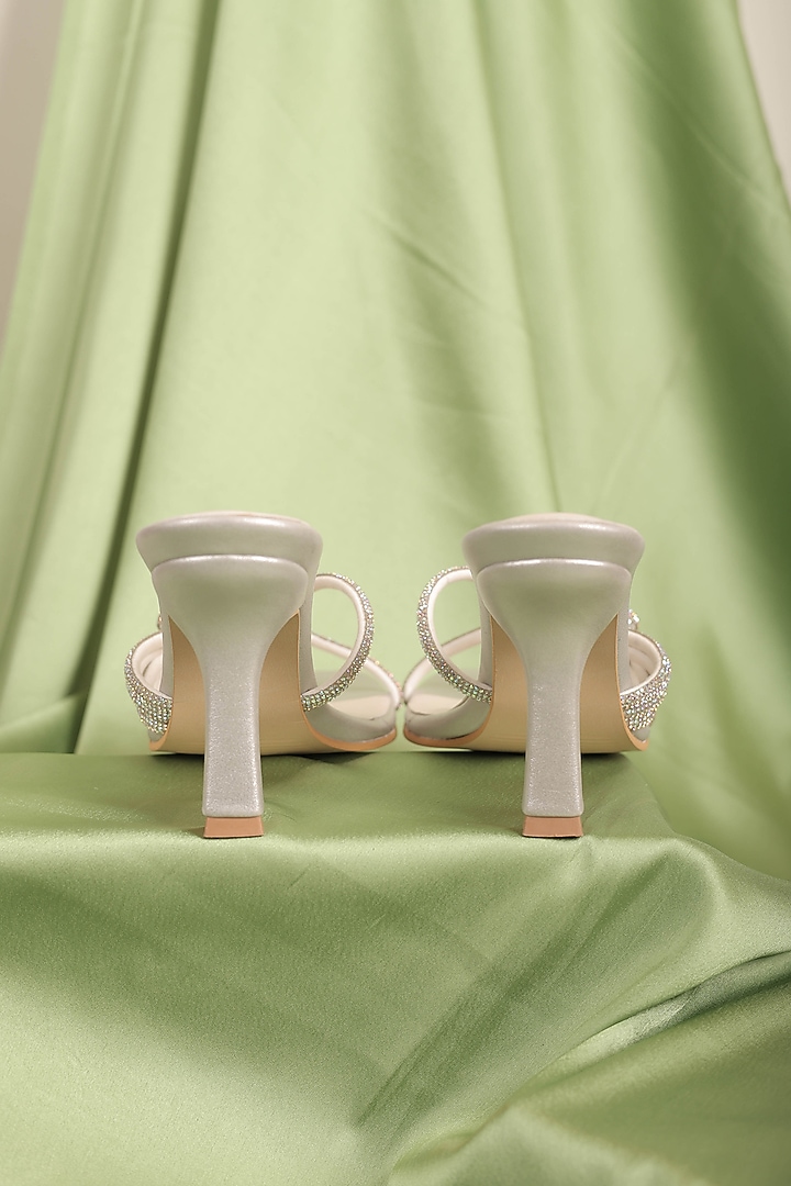 Silver Synthetic Leather Embellished Pointed Heels by STILISTA at Pernia's Pop Up Shop