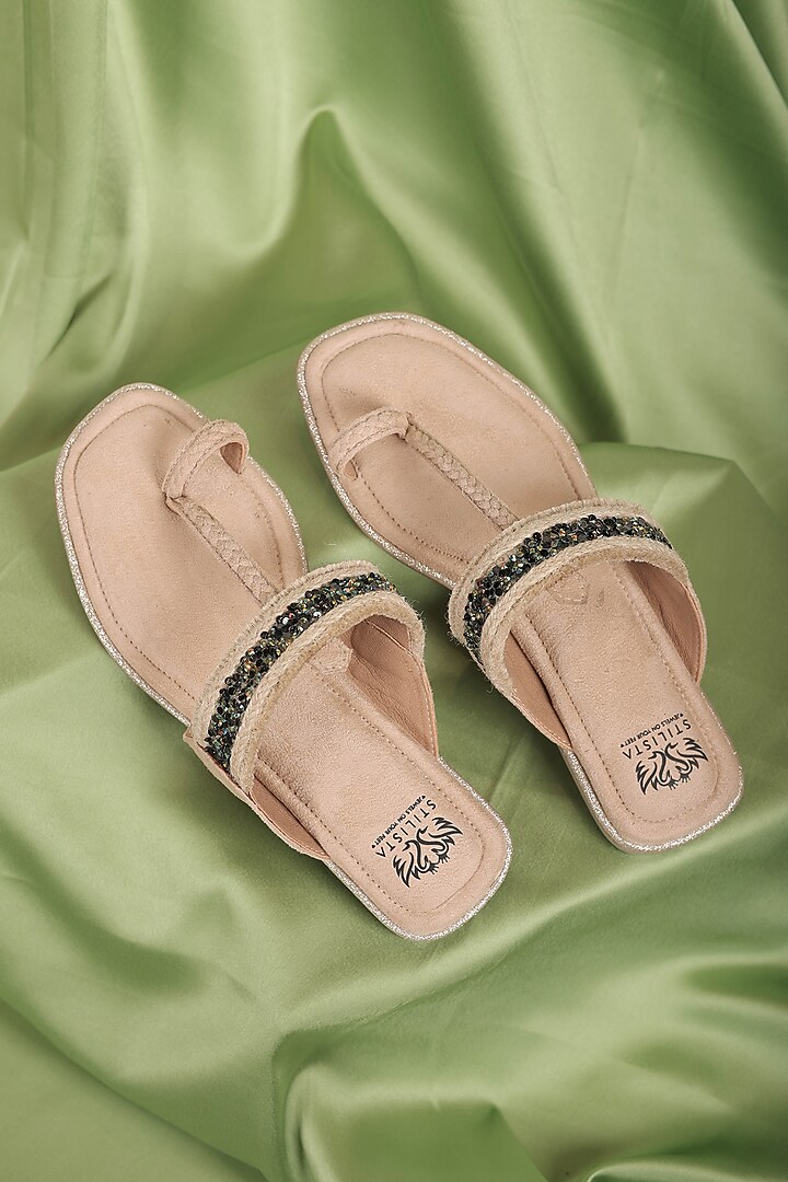 Black Suede Embellished Kolhapuri Flats by STILISTA at Pernia's Pop Up Shop