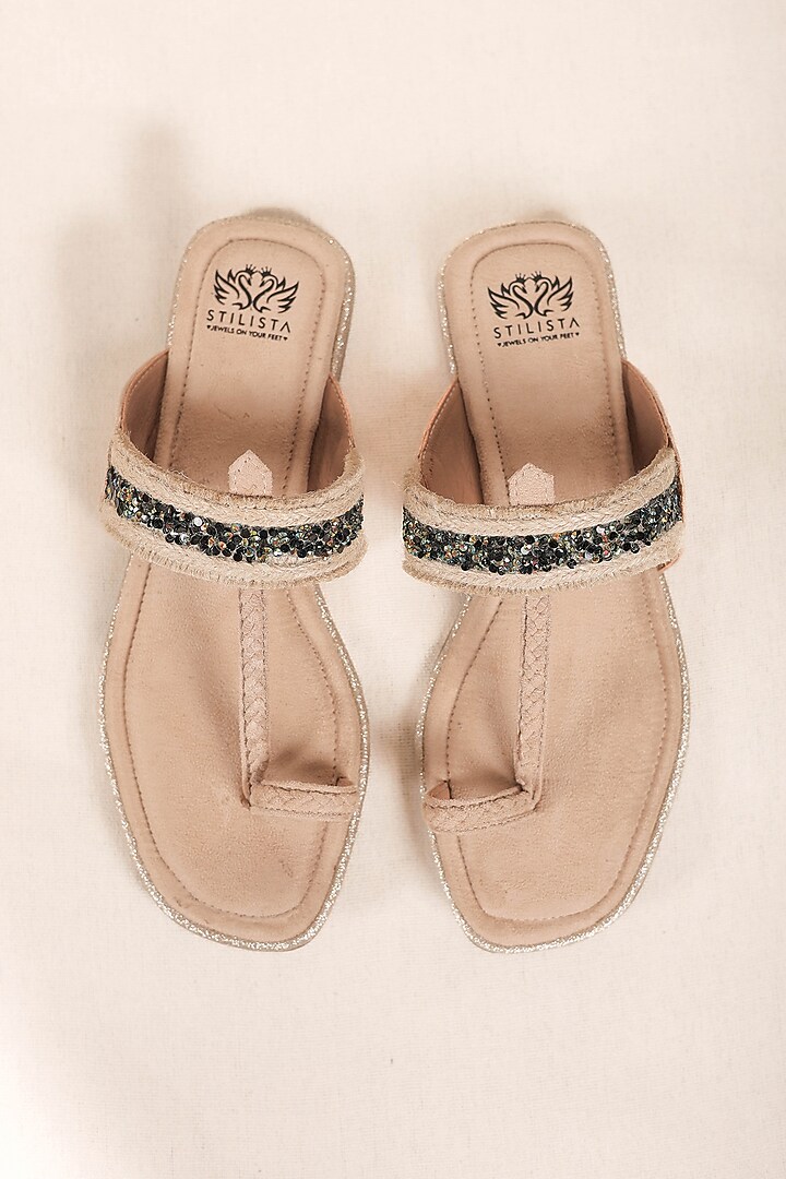 Black Suede Embellished Kolhapuri Flats by STILISTA at Pernia's Pop Up Shop
