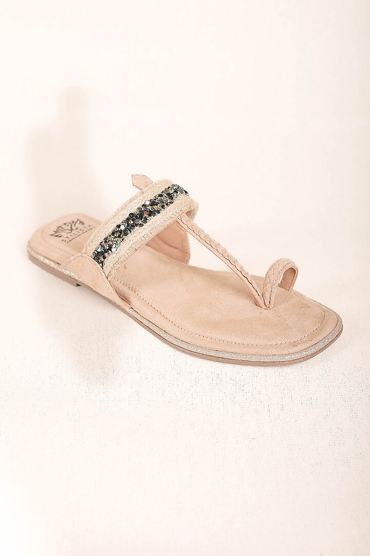 Black Suede Embellished Kolhapuri Flats by STILISTA at Pernia's Pop Up Shop