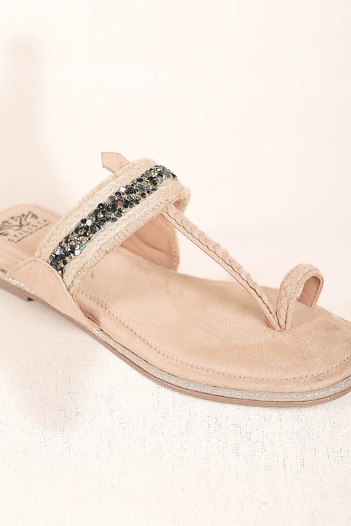 Black Suede Embellished Kolhapuri Flats by STILISTA at Pernia's Pop Up Shop