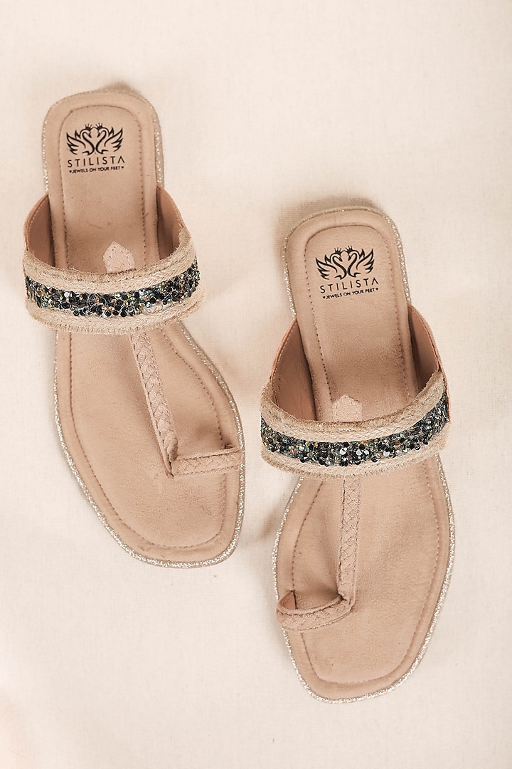 Black Suede Embellished Kolhapuri Flats by STILISTA at Pernia's Pop Up Shop