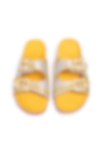 Yellow Genuine Leather Embellished Flats by STILISTA at Pernia's Pop Up Shop