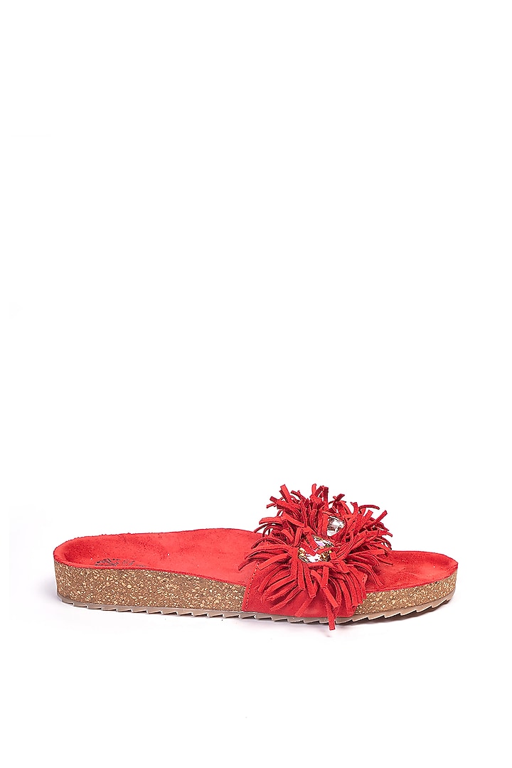 Red Genuine Leather Embellished Flats by STILISTA at Pernia's Pop Up Shop