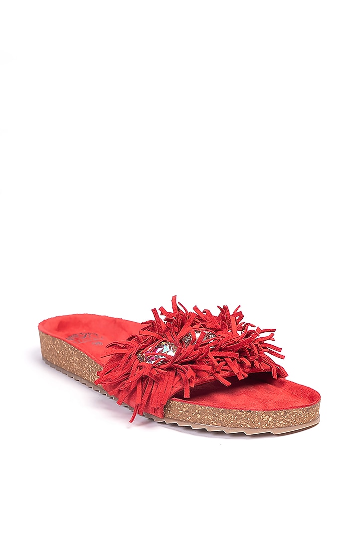Red Genuine Leather Embellished Flats by STILISTA at Pernia's Pop Up Shop