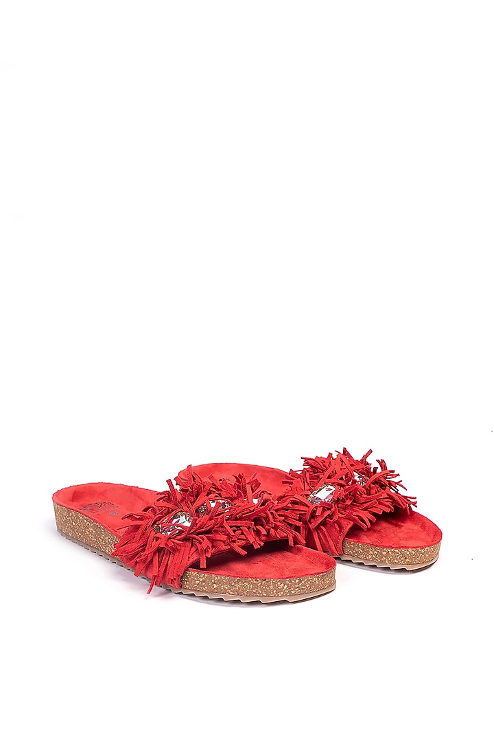 Red Genuine Leather Embellished Flats by STILISTA at Pernia's Pop Up Shop