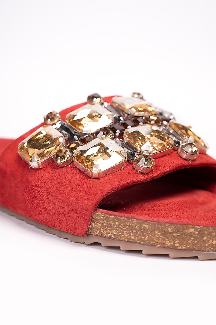Red Genuine Leather Embellished Flats by STILISTA at Pernia's Pop Up Shop