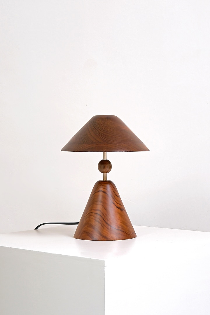 Brown Reclaimed Teak Wood & Brass Table Lamp by Studio Indigene at Pernia's Pop Up Shop