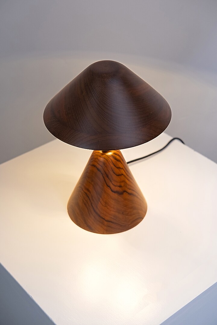 Brown Reclaimed Teak Wood & Brass Table Lamp by Studio Indigene at Pernia's Pop Up Shop