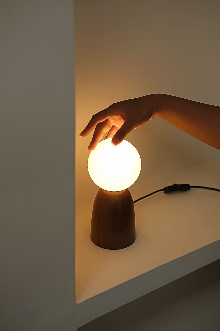 Brown Reclaimed Teak Wood Bedroom Lamp by Studio Indigene