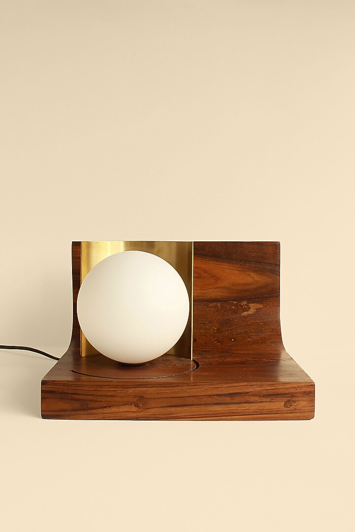 Brown Reclaimed Teak Wood & Brass Night Lamp by Studio Indigene at Pernia's Pop Up Shop