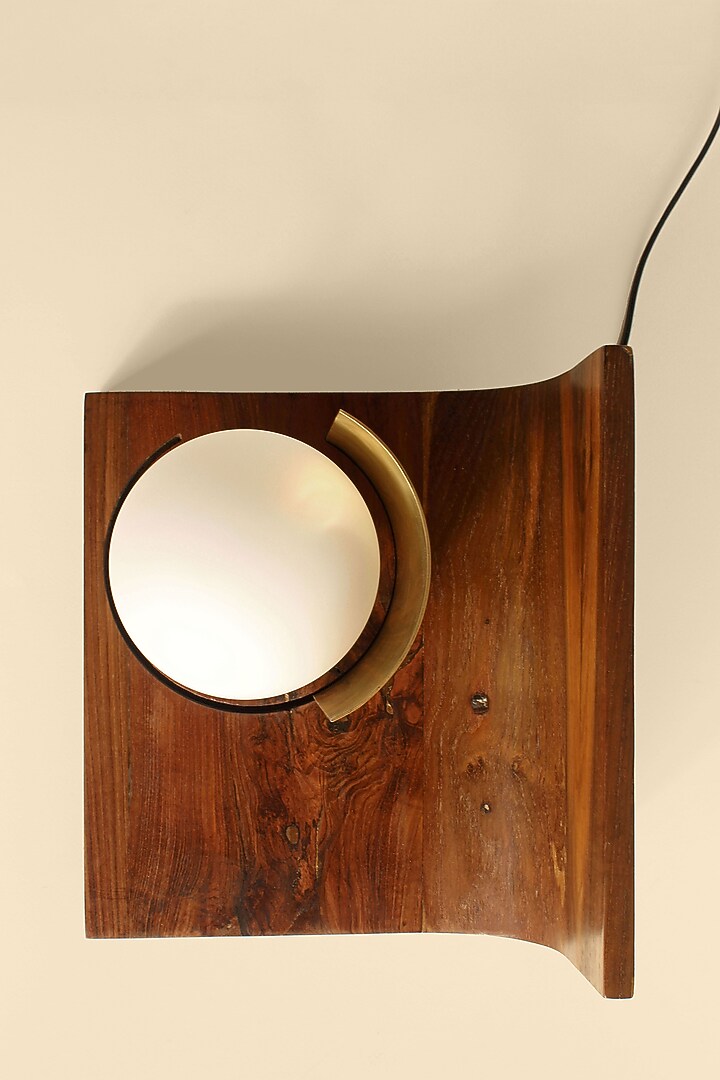 Brown Reclaimed Teak Wood & Brass Night Lamp by Studio Indigene at Pernia's Pop Up Shop