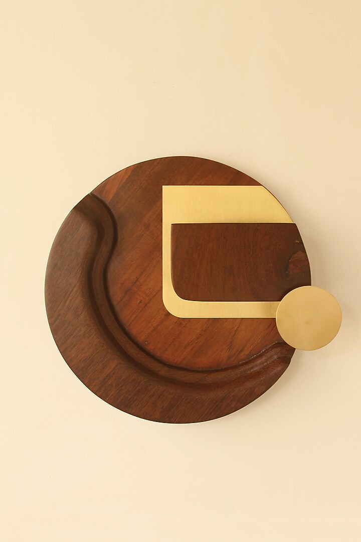 Brown Reclaimed Teak Wood & Brass Decorative Lamp (Set Of 3) by Studio Indigene at Pernia's Pop Up Shop